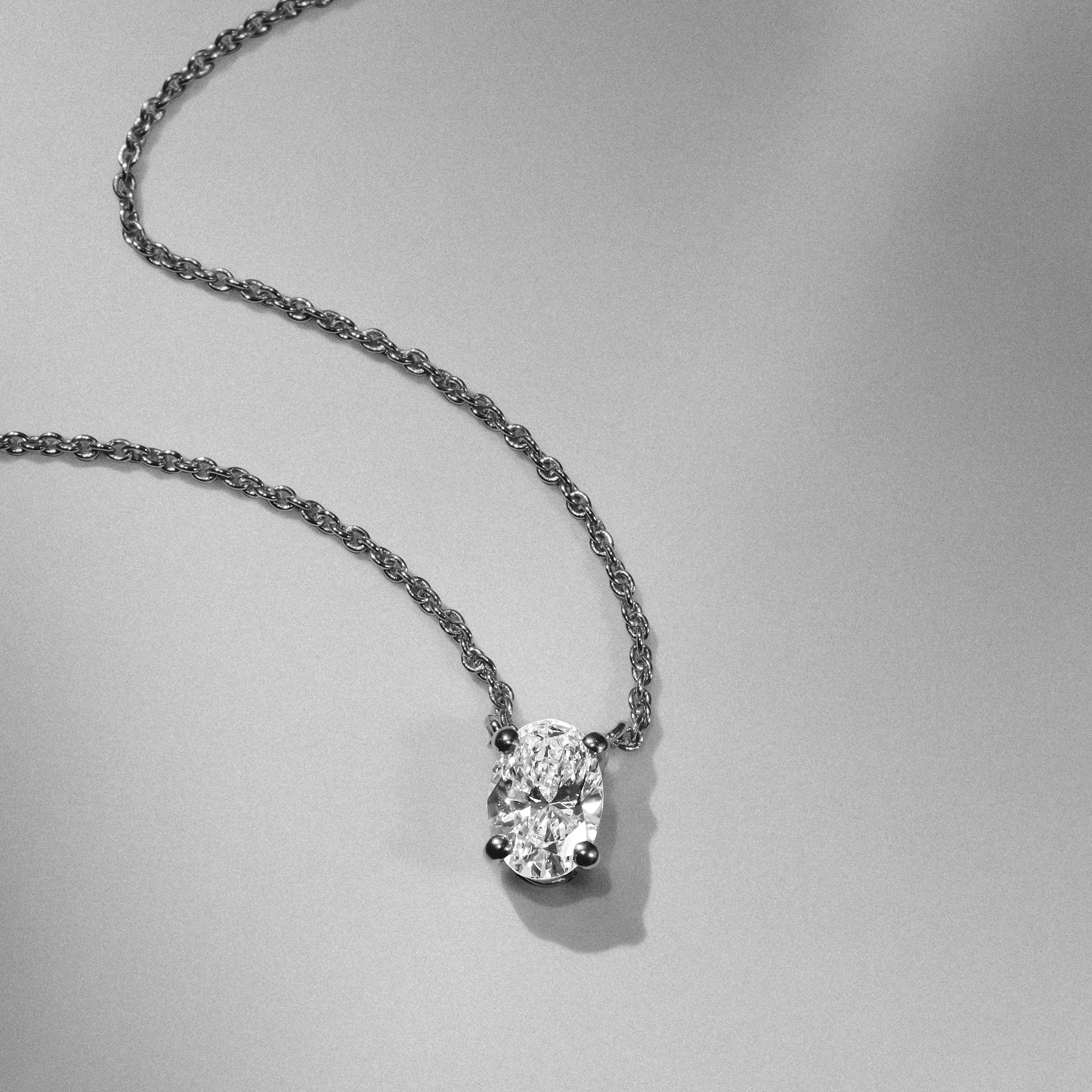 Wanderlust Floating Oval Cut Lab Diamond Solitaire Necklace 0.50ct H/SI in 9K White Gold - Image 7