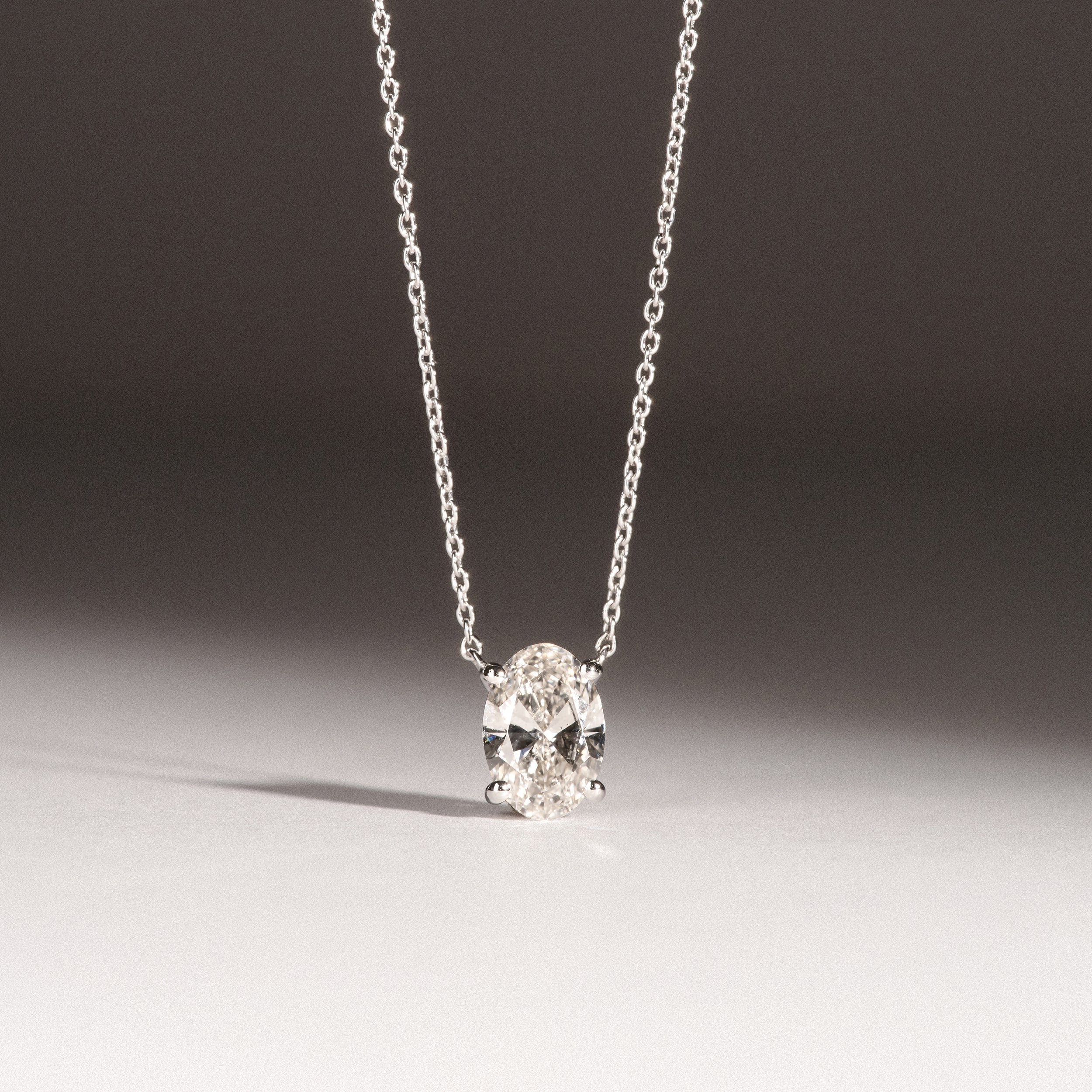 Wanderlust Floating Oval Cut Lab Diamond Solitaire Necklace 1.00ct H/SI in 9K White Gold - Image 6