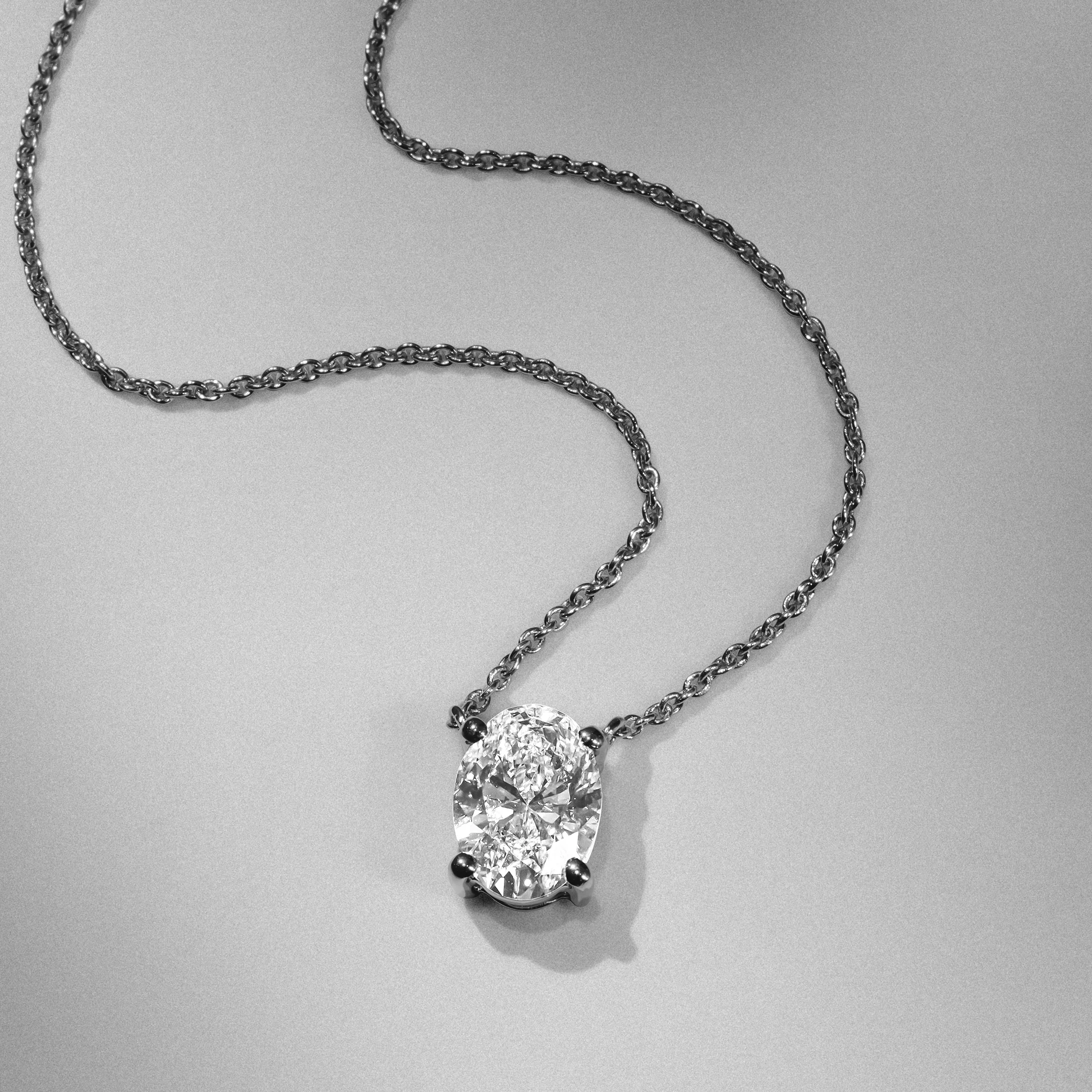 Wanderlust Floating Oval Cut Lab Diamond Solitaire Necklace 1.00ct H/SI in 9K White Gold - Image 7