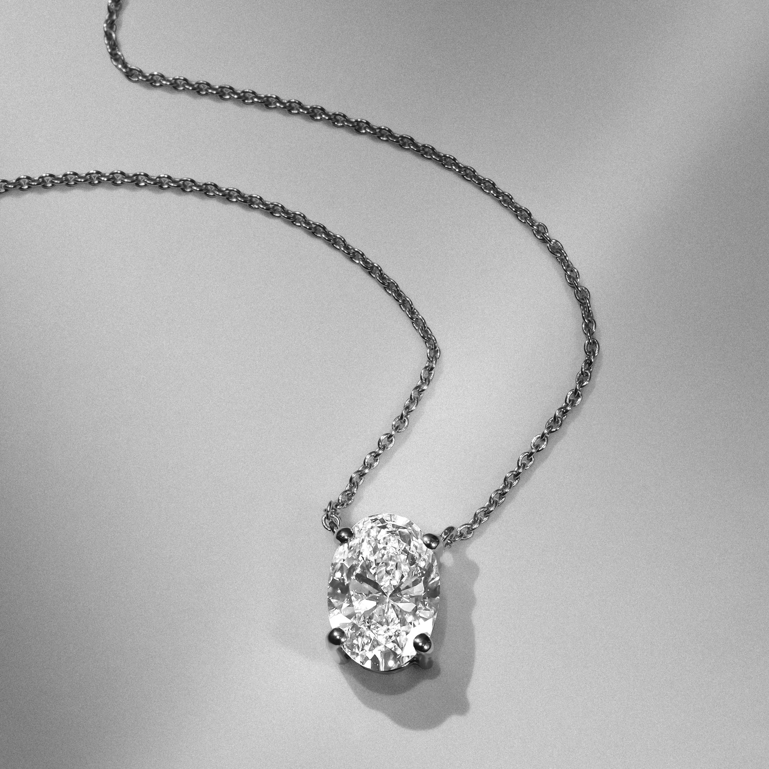 Wanderlust Floating Oval Cut Lab Diamond Solitaire Necklace 1.50ct H/SI in 9K White Gold - Image 7