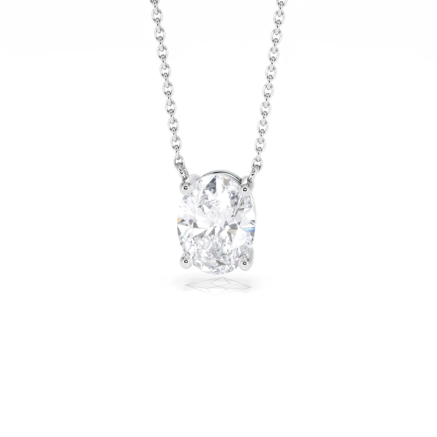 Wanderlust Floating Oval Cut Lab Diamond Solitaire Necklace 1.50ct H/SI in 9K White Gold - Image 88
