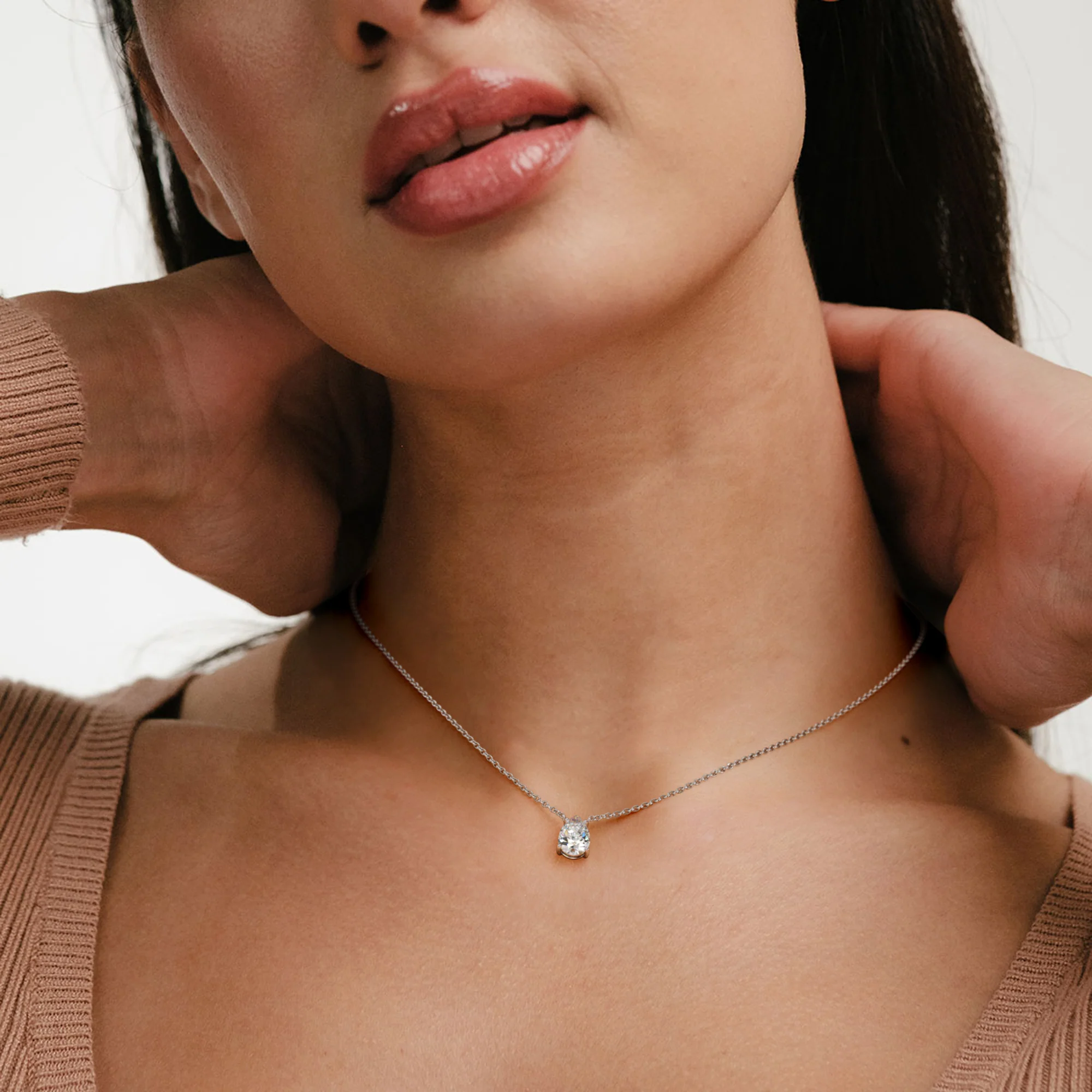 Wanderlust Floating Pear Cut Lab Diamond Solitaire Necklace 1.00ct H/Si in 9K White Gold - Image 4