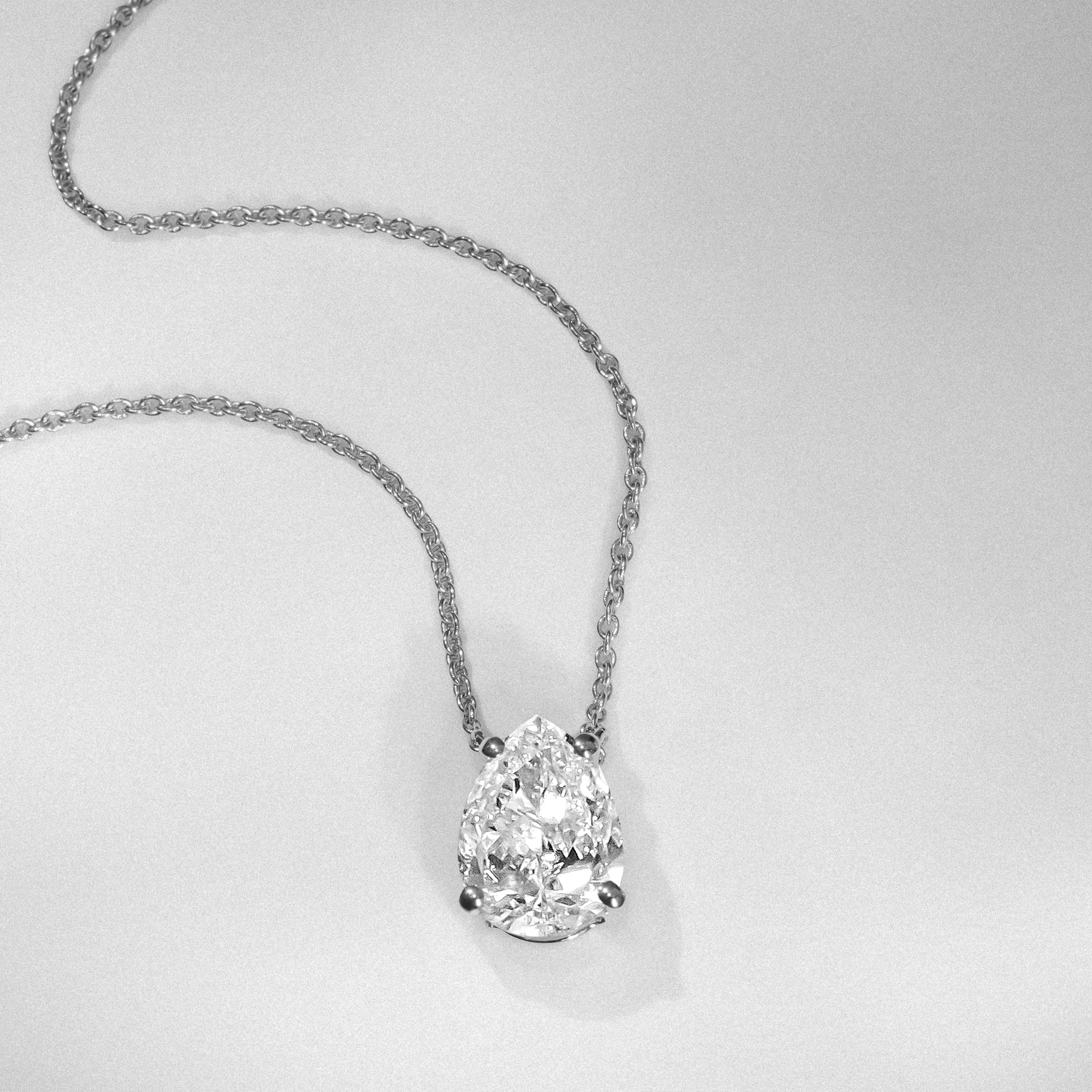 Wanderlust Floating Pear Cut Lab Diamond Solitaire Necklace 1.50ct H/Si in 9K White Gold - Image 7