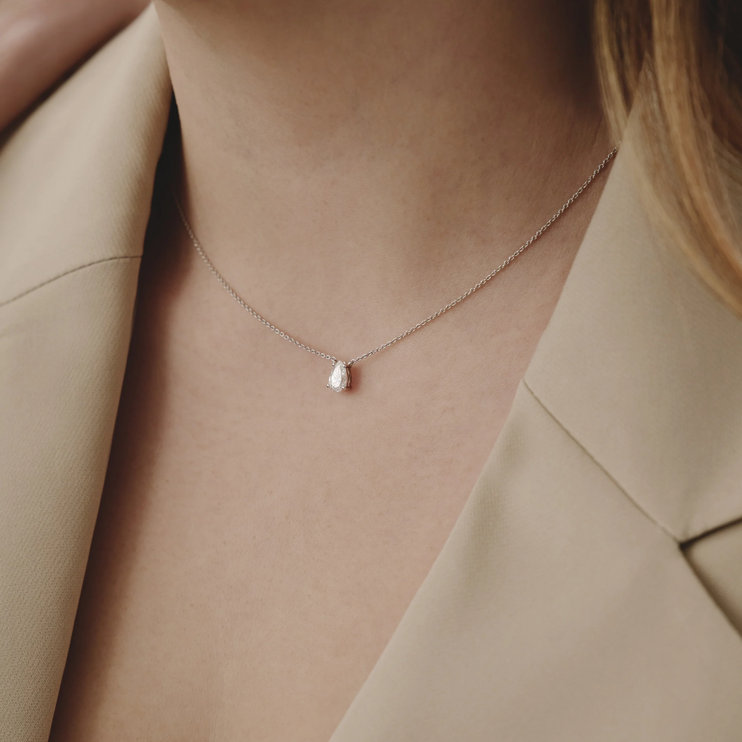 Wanderlust Floating Pear Cut Lab Diamond Solitaire Neclace in 0.50ct H/SI 9K White Gold - Image 2