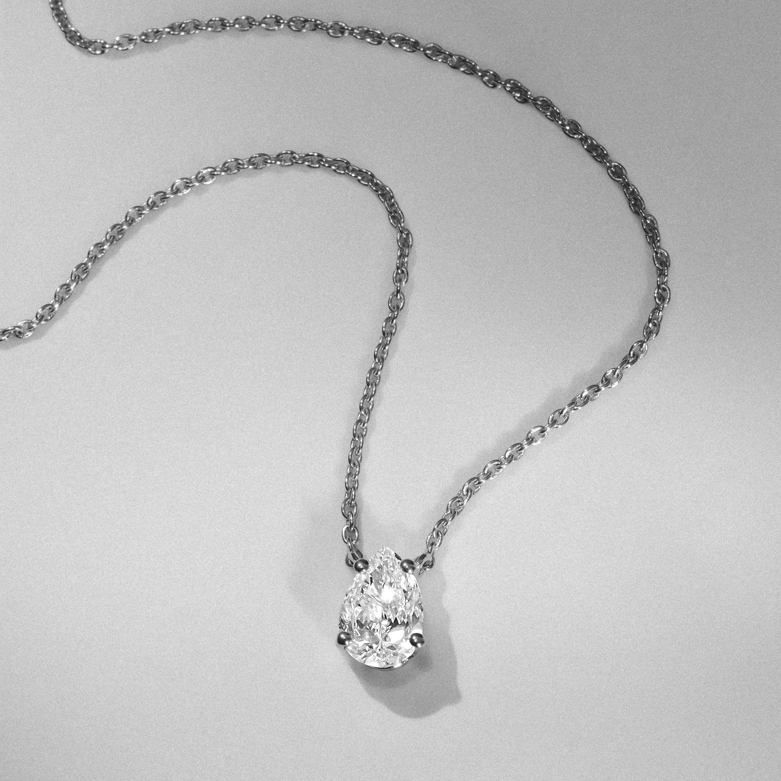 Wanderlust Floating Pear Cut Lab Diamond Solitaire Neclace in 0.50ct H/SI 9K White Gold - Image 8