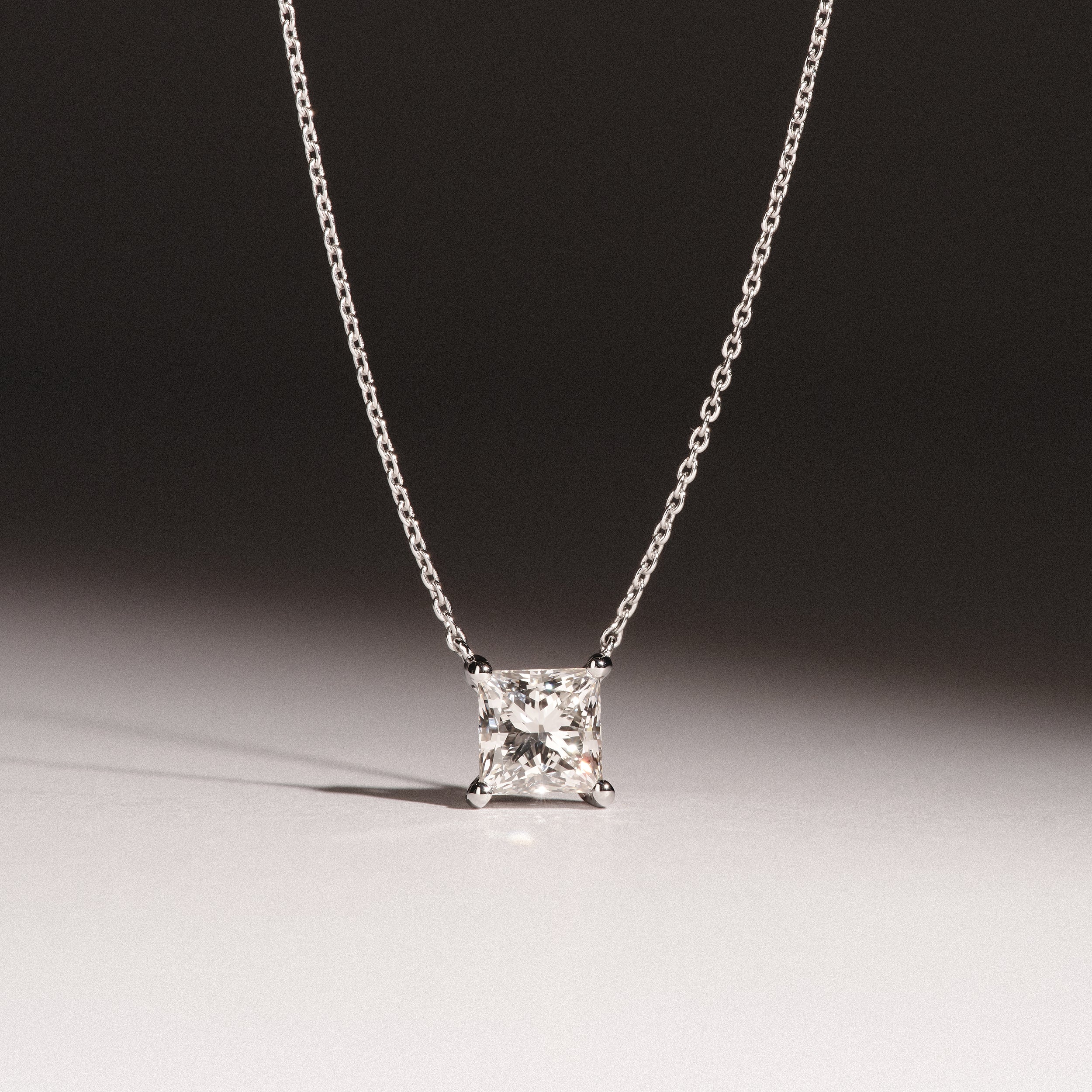 Wanderlust Floating Princess Cut Lab Diamond Solitaire Necklace 1.00ct H/SI in 9K White Gold - Image 6