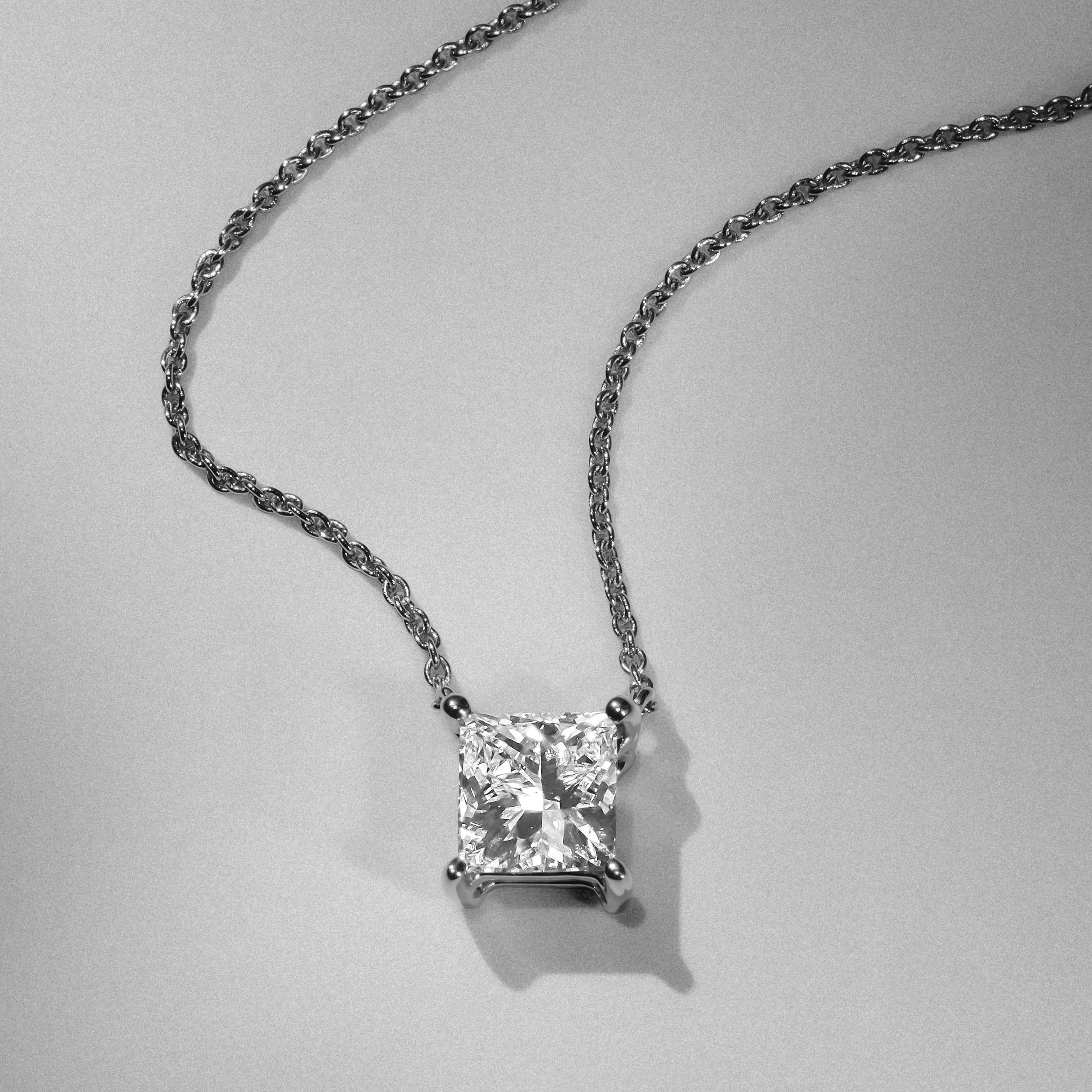Wanderlust Floating Princess Cut Lab Diamond Solitaire Necklace 1.00ct H/SI in 9K White Gold - Image 7