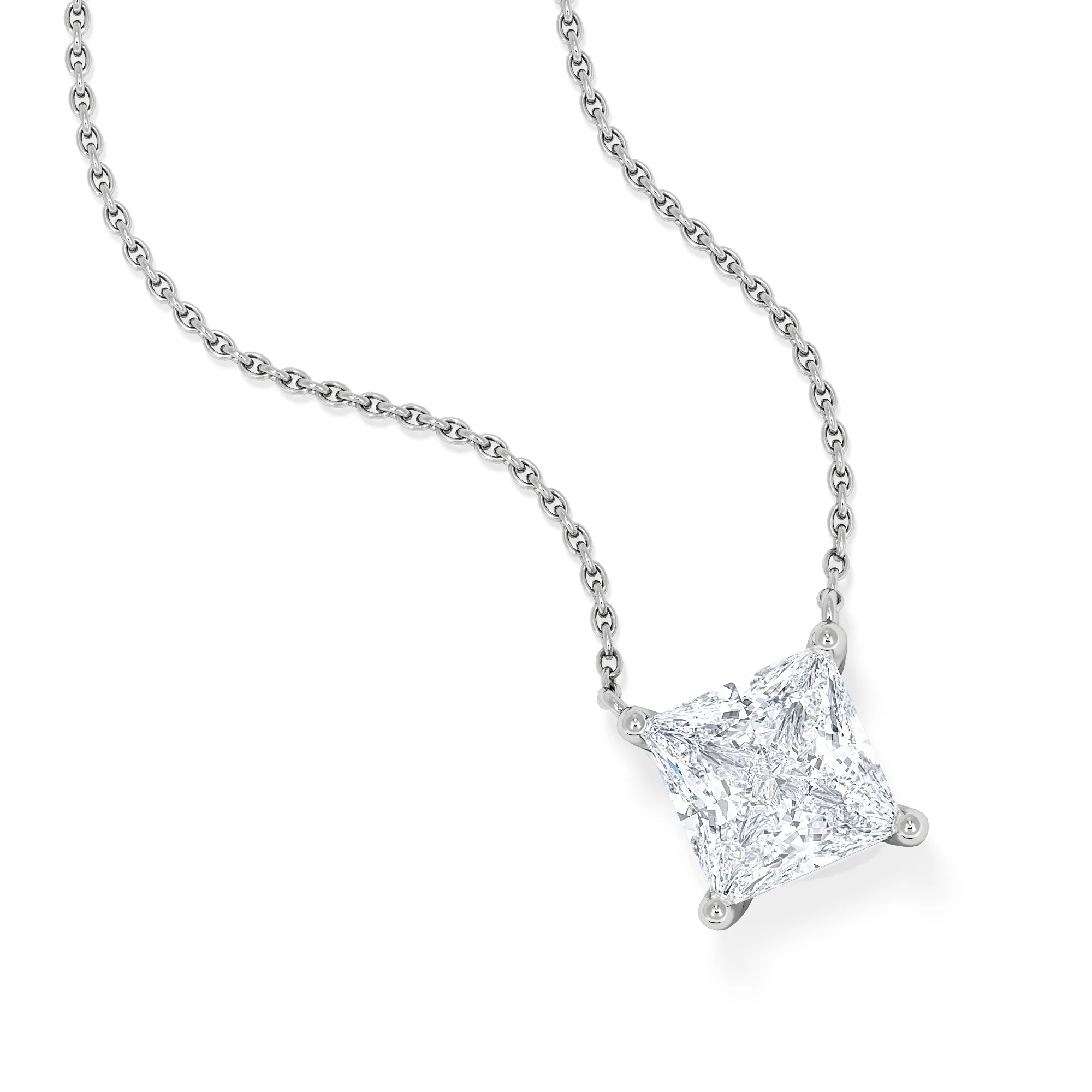 Wanderlust Floating Princess Cut Lab Diamond Solitaire Necklace 2.00ct H/SI in 9K White Gold - Image 3