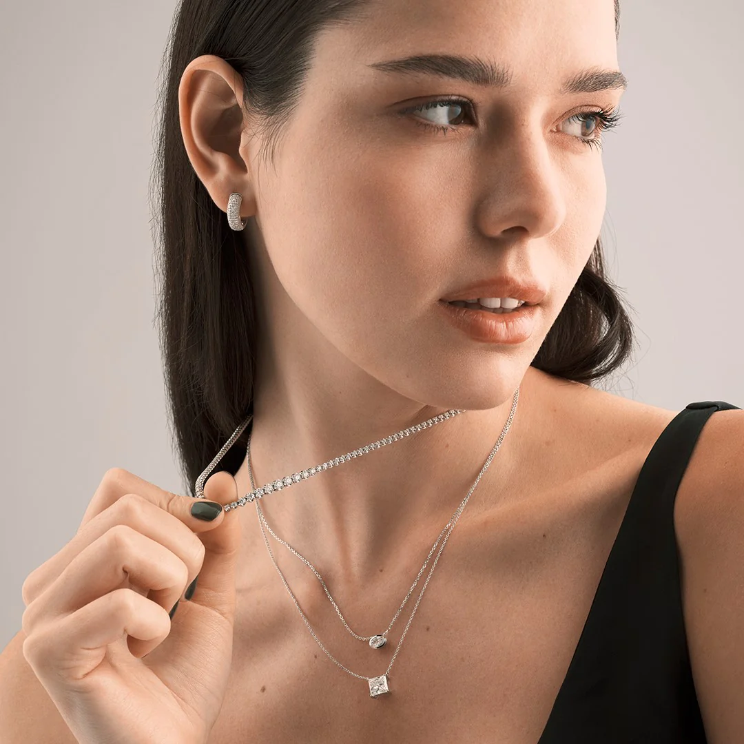 Wanderlust Floating Princess Cut Lab Diamond Solitaire Necklace 2.00ct H/SI in 9K White Gold - Image 5