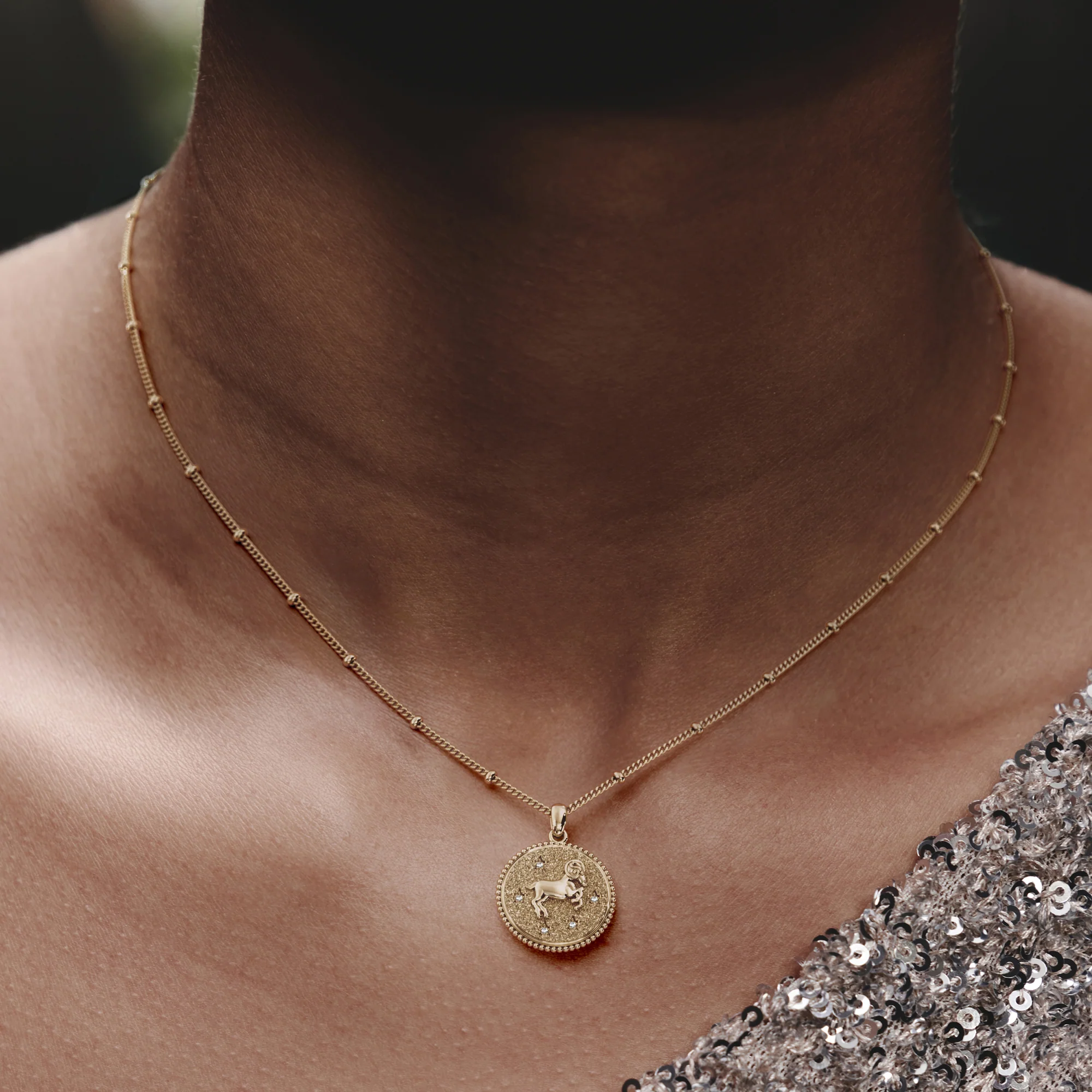 Zodiac Aries Necklace Medallion Lab Grown 0.02ct in 18K Gold Vermeil - Image 2