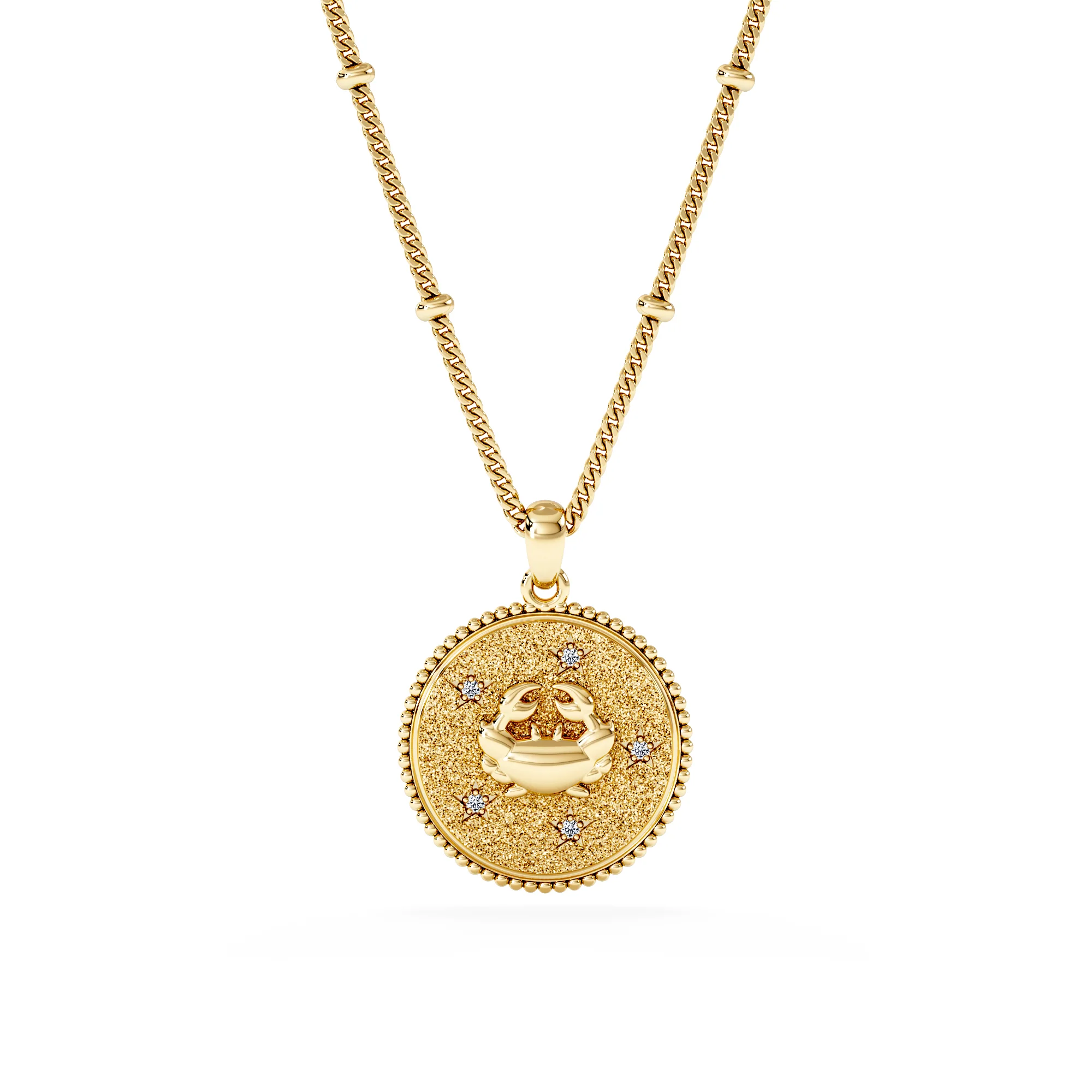 Zodiac Cancer Necklace Medallion Lab Grown 0.02ct in 18K Gold Vermeil - Image 3