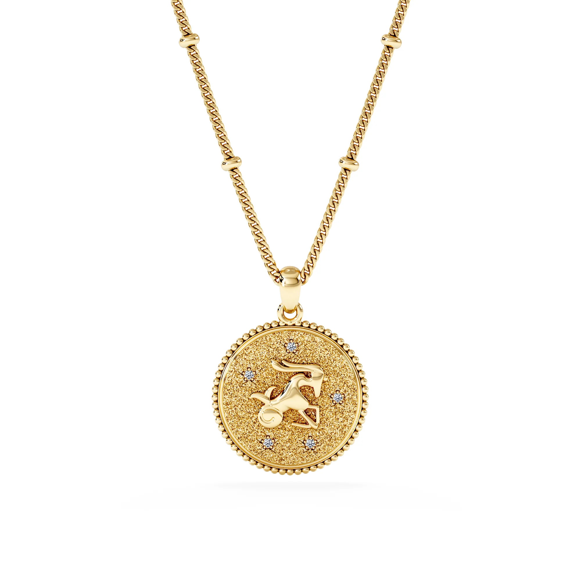 Zodiac Capricorn Necklace Medallion Lab Grown 0.02ct in 18K Gold Vermeil - Image 3