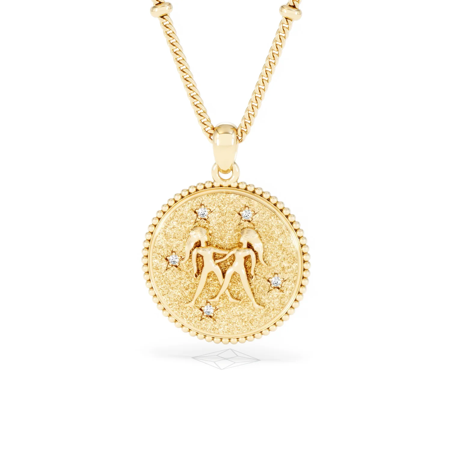 Zodiac Gemini Necklace Medallion Lab Grown 0.02ct in 18K Gold Vermeil - Image 87