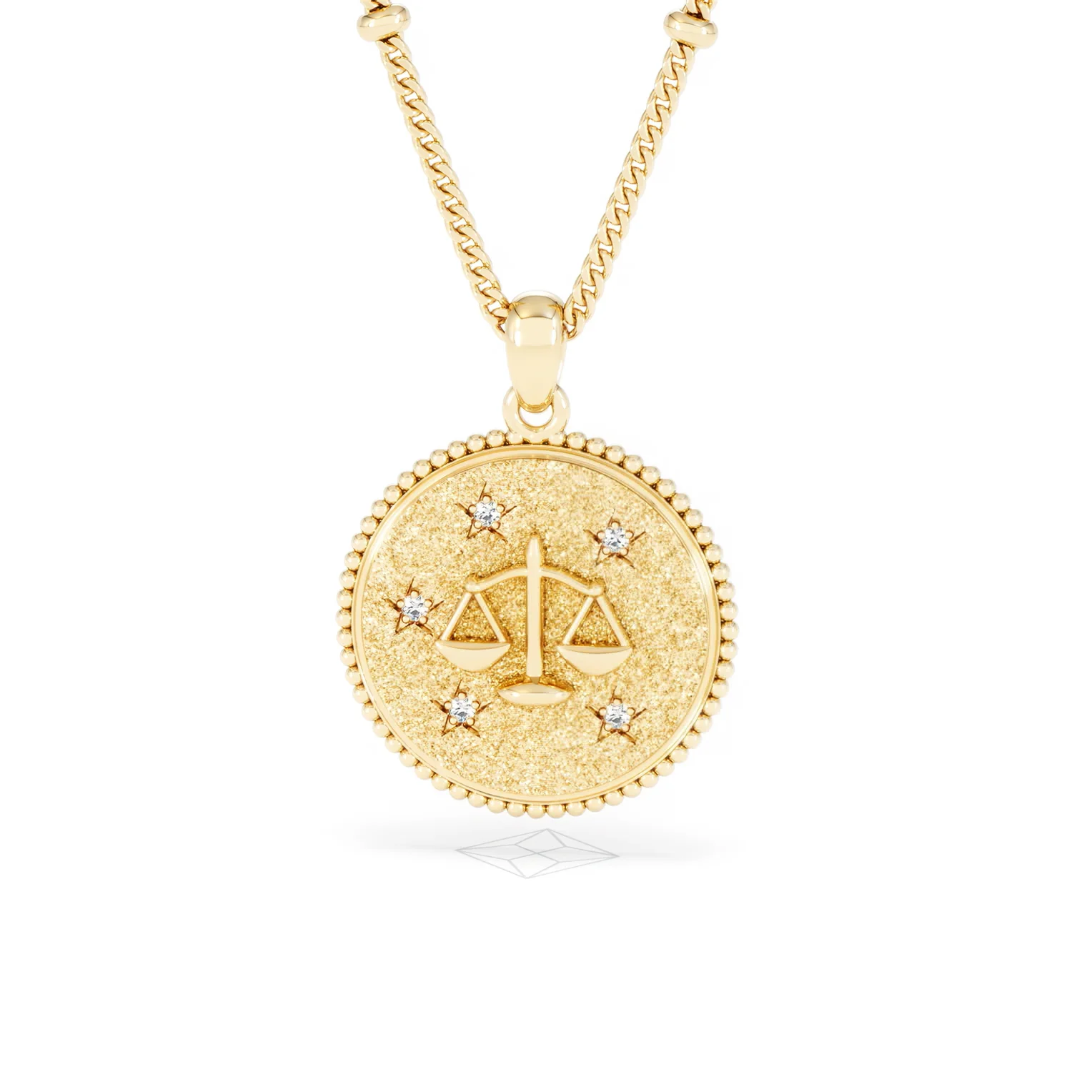 Zodiac Libra Necklace Medallion Lab Grown 0.02ct in 18K Gold Vermeil - Image 87